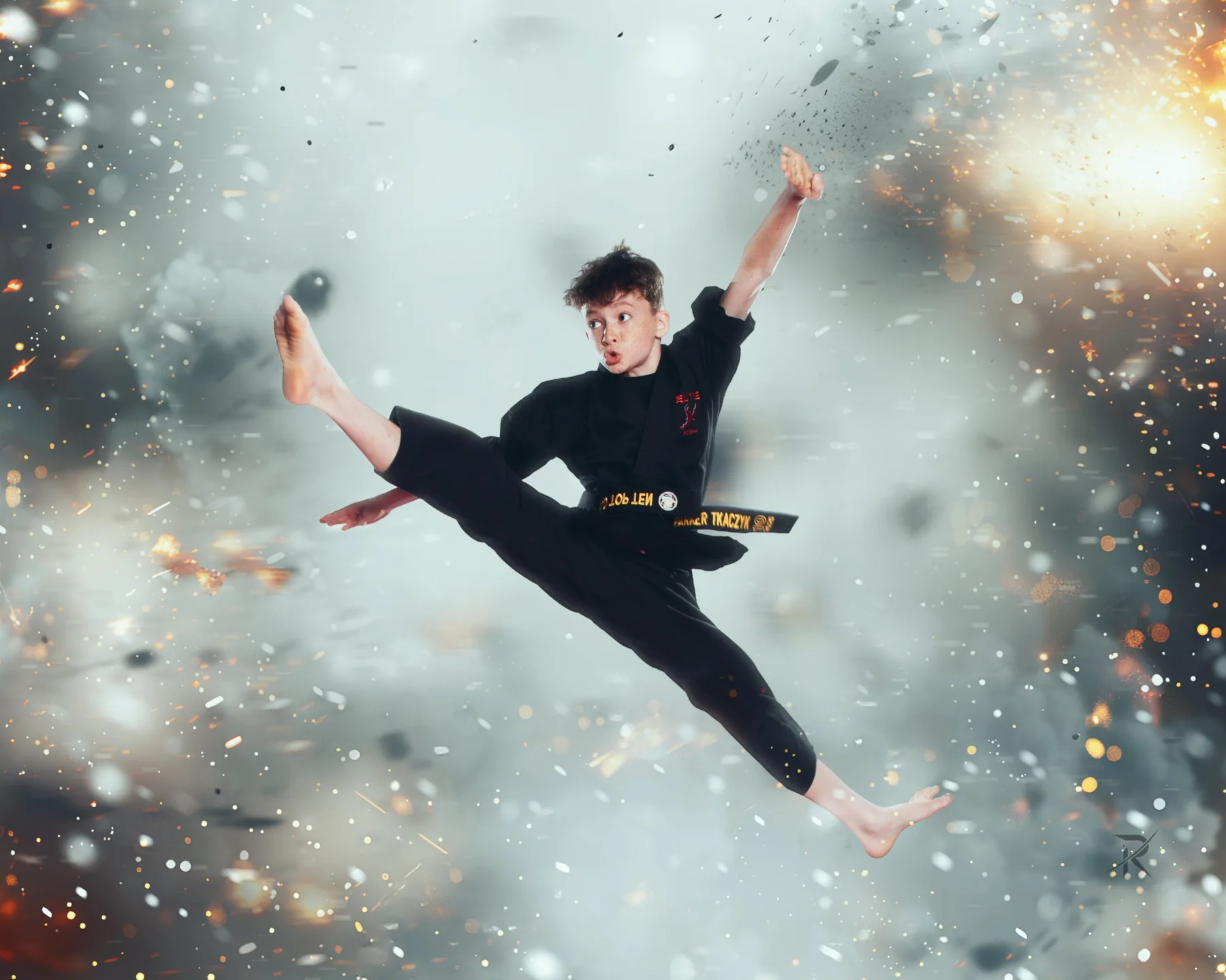Parker Tkaczyk performing a sport karate technique